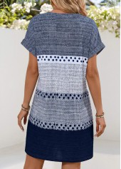 Blue Geometric Print Short Patch Pocket Split Neck Dress | thumb picture 