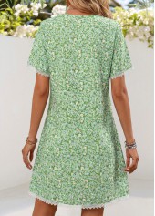 Light Green Ditsy Floral Print Short Tuck Stitch Dress | thumb picture 