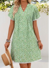 Light Green Ditsy Floral Print Short Tuck Stitch Dress | thumb picture 