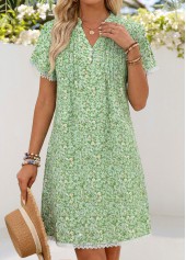 Light Green Ditsy Floral Print Short Tuck Stitch Dress | thumb picture 