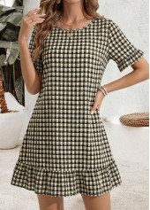 Black Plaid Short Patchwork Round Neck Dress | thumb picture 