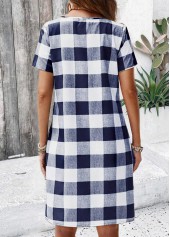 Navy Plaid Short Double Side Pockets Round Neck Dress | thumb picture 