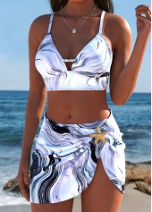 Grey Mid Waisted Three-piece Marble Print Bikini Set | thumb picture 