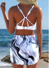 Grey Mid Waisted Three-piece Marble Print Bikini Set | thumb picture 