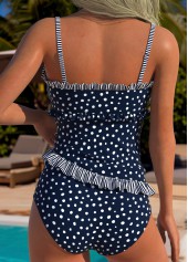 Navy Mid Waisted Frill Polka Dot Tankini Set | thumb picture 