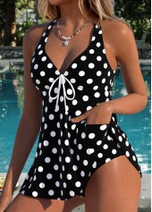 Black Layered Polka Dot One Piece Swimdress