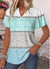 Multi Color Geometric Print Tuck Stitch T Shirt | thumb picture 