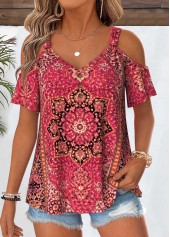 Hot Pink Tribal Print Tummy Coverage T Shirt