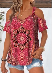 Hot Pink Tribal Print Tummy Coverage T Shirt | thumb picture 