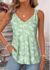 Mint Green Floral Print Tummy Coverage Strappy Tank Top