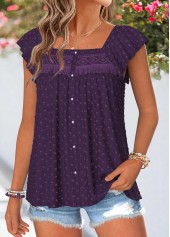 Purple Curved Hem Short Sleeve Square Neck Tank Top | thumb picture 
