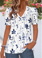 Navy Floral Print Frill Short Sleeve T Shirt | thumb picture 