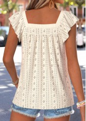 Beige Curved Hem Short Sleeve Square Neck Tank Top | thumb picture 