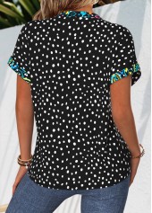 Black Polka Dot Patchwork Short Sleeve Stand Collar Blouse | thumb picture 