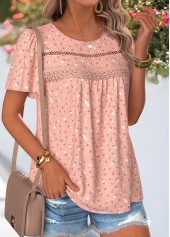 Light Pink Floral Print Patchwork Short Sleeve T Shirt | thumb picture 