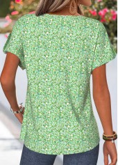 Light Green Ditsy Floral Print Smocked T Shirt | thumb picture 