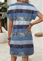 Blue Striped Short Tummy Coverage V Neck Dress | thumb picture 