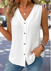 White Tummy Coverage Sleeveless V Neck Tank Top