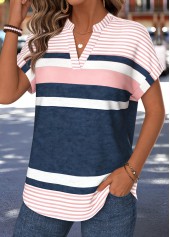 Pink Geometric Print Split Short Sleeve Blouse | thumb picture 