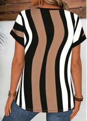 Dark Coffee Geometric Print Split Short Sleeve Blouse | thumb picture 