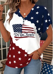 Navy American Flag Print Split Short Sleeve T Shirt | thumb picture 