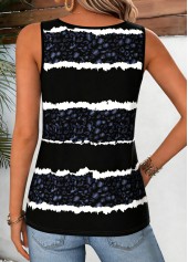 Black Leopard Curved Hem Sleeveless V Neck Tank Top | thumb picture 