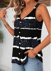 Black Leopard Curved Hem Sleeveless V Neck Tank Top | thumb picture 
