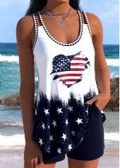 Dark Blue Mid Waisted Curved Hem Tankini Set | thumb picture 