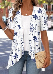 White Floral Print Short Sleeve Fake Two Piece Twinset