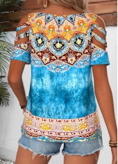 Multi Color Tribal Print Curved Hem T Shirt | thumb picture 