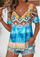 Multi Color Tribal Print Curved Hem T Shirt | thumb picture 