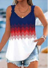 American Flag Navy Geometric Print Tie Strappy Tank Top