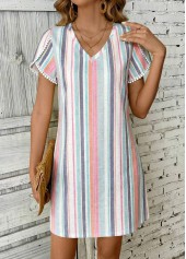 Multi Color Striped Short Tummy Coverage V Neck Dress | thumb picture 