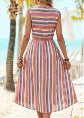 Multi Color Striped Shirred Sleeveless Round Neck Dress | thumb picture 