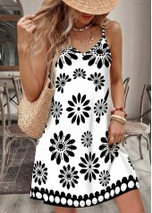 White Floral Print Short Tummy Coverage Strappy Dress