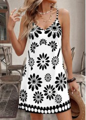 White Floral Print Short Tummy Coverage Strappy Dress | thumb picture 