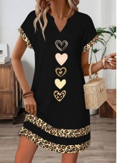 Black Leopard Short Tummy Coverage Split Neck Dress