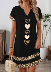 Black Leopard Short Tummy Coverage Split Neck Dress | thumb picture 