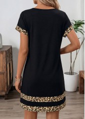 Black Leopard Short Tummy Coverage Split Neck Dress | thumb picture 
