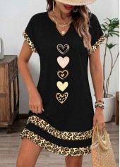 Black Leopard Short Tummy Coverage Split Neck Dress | thumb picture 