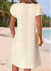 Beige Short Tuck Stitch V Neck Dress | thumb picture 