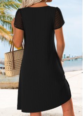 Black Short Tuck Stitch Split Neck Dress | thumb picture 