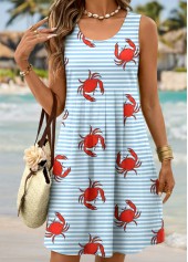 Light Blue Striped Short Tummy Coverage Sleeveless Dress