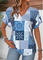Blue Tribal Print Tummy Coverage Short Sleeve T Shirt | thumb picture 