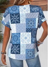 Blue Tribal Print Tummy Coverage Short Sleeve T Shirt | thumb picture 