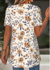 Beige Floral Print Short Sleeve Fake Two Piece Twinset | thumb picture 