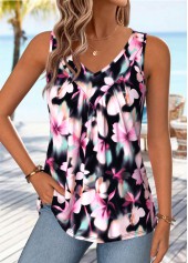 Multi Color Floral Print Shirred Sleeveless Tank Top | thumb picture 
