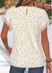 Beige Ditsy Floral Print Curved Hem T Shirt | thumb picture 