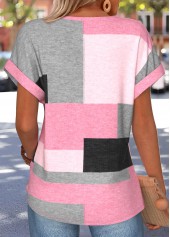 Pink Geometric Print Tummy Coverage Short Sleeve T Shirt | thumb picture 