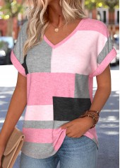 Pink Geometric Print Tummy Coverage Short Sleeve T Shirt | thumb picture 